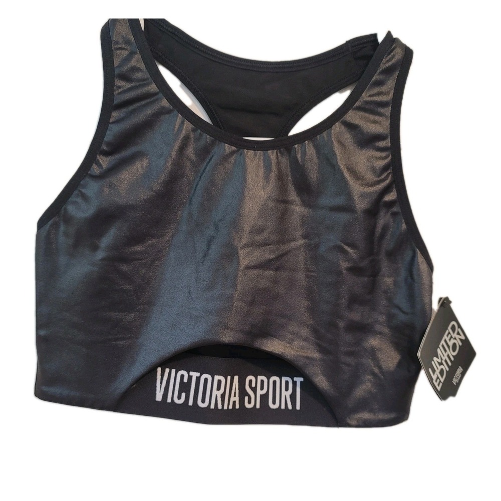Victoria Sport NWT the Player Racerback Sport Bra Size XS Black Shimmer Athletic